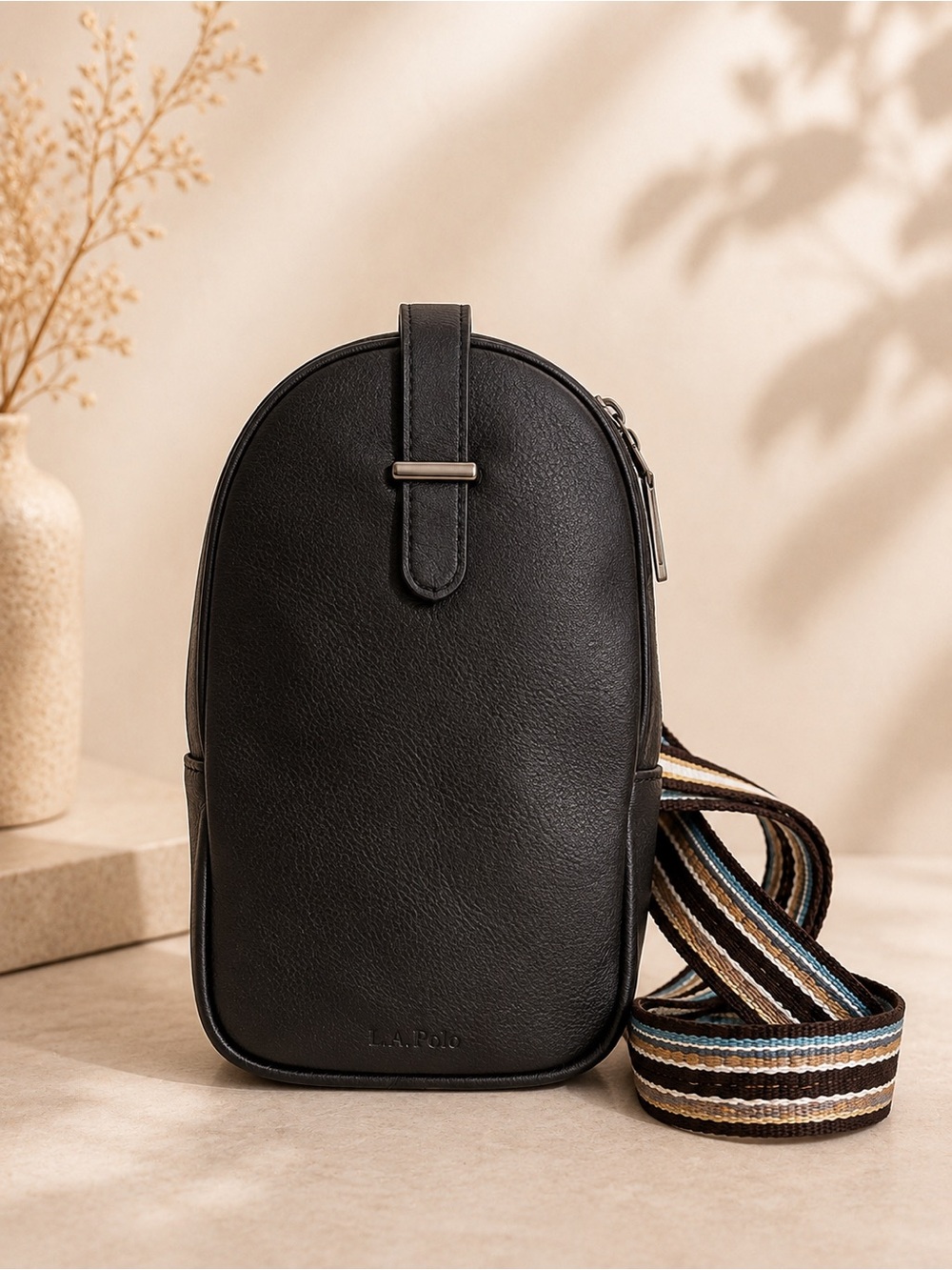 Love Deliver Black Faux Leather Sling Bag Crossbody Chest Bag Adjustable Strap